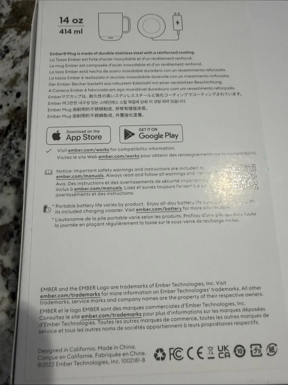 Ember 2 Temperature Control Mug 14oz with Sliding Lid - Stainless Steel Edition